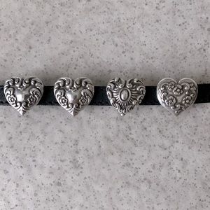 Retired Brighton 1994 Black Leather and Silver Hearts Belt Buckle Bracelet
